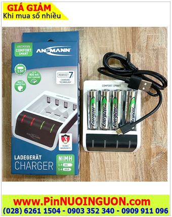 Ansman Comfort Smart _Bộ sạc pin Comfort Smart kèm 4 Pin sạc Energizer AA 2000mAh 1.2v